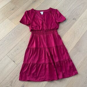 Nicole Miller Women's Fuchsia Pink Tiered Cinched Waist V-Neck Dress Size Small